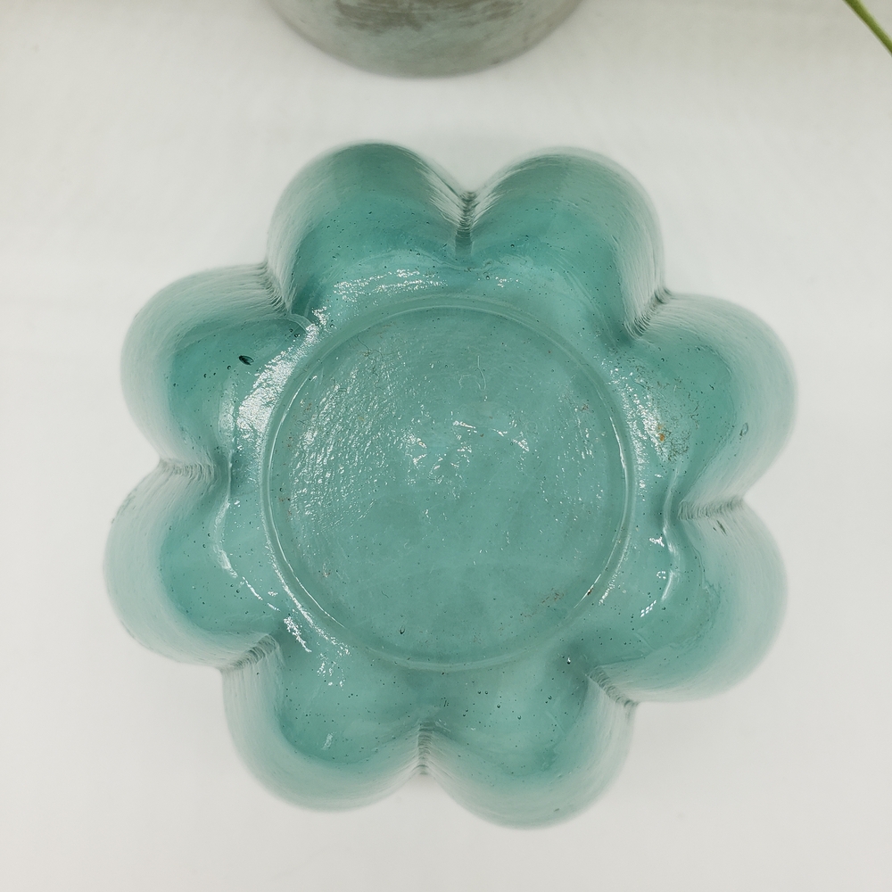 Vitrocolor Recycled Agate White Teal Blue Floral Design Art Glass Bowl - Picture 6 of 8